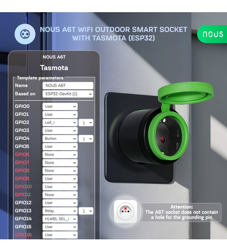 Nous A6T WiFi Outdoor Smart Socket with Tasmota (2pcs)