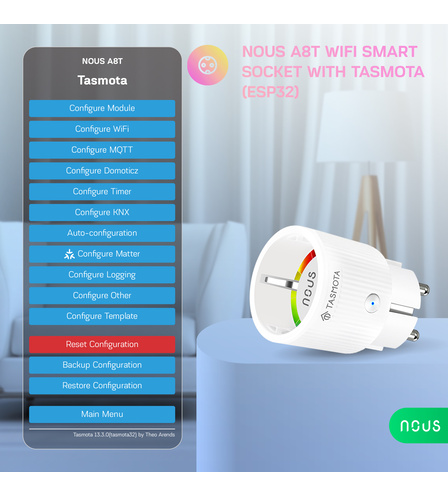 Nous A8T WiFi Smart Socket with Tasmota (ESP32) (4pcs)