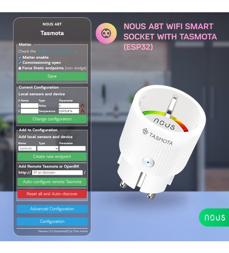 Nous A8T WiFi Smart Socket with Tasmota (ESP32) (4pcs)
