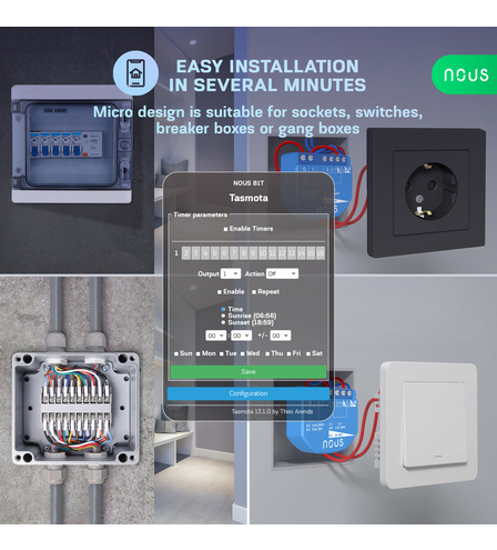 Nous B1T WiFi Tasmota Switch Module (1 channel, no PM, ESP32) 