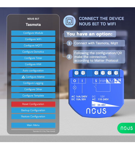 Nous B1T WiFi Tasmota Switch Module (1 channel, no PM, ESP32) 