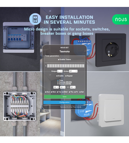 Nous B2T WiFi Tasmota Switch Module (1 channel, with PM, ESP32) 