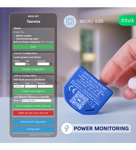 Nous B2T WiFi Tasmota Switch Module (1 channel, with PM, ESP32) 