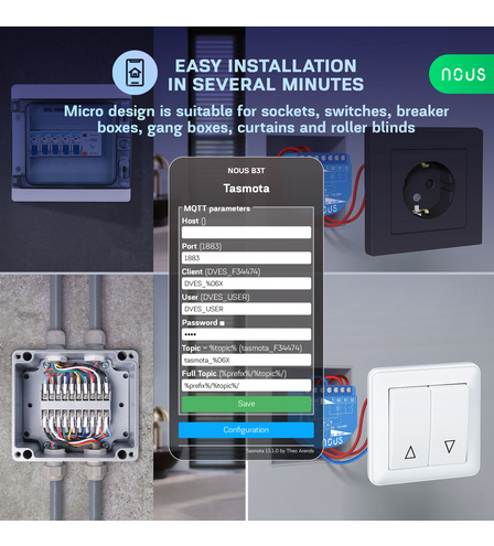Nous B3T WiFi Tasmota Switch Module(2 channel with PM) / Curtain module(1 channel) (ESP32)