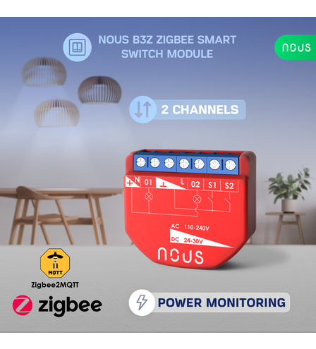 Nous B3Z ZigBee Smart Switch Module (2 channels, with PM)