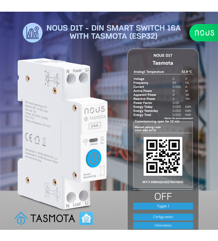 Nous D1T - DIN Smart Switch 16A with Tasmota (ESP32)