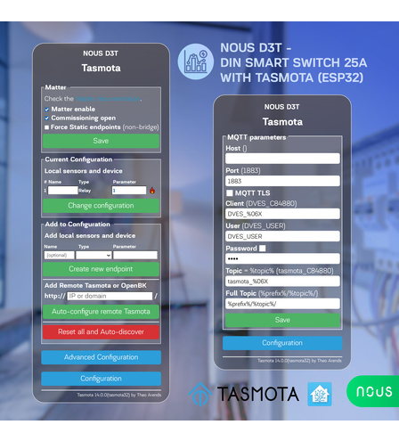 Nous D3T - DIN Smart Switch 25A with Tasmota (ESP32)