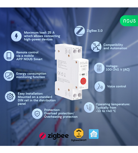 Nous D3Z - Zigbee DIN Smart Switch 25A