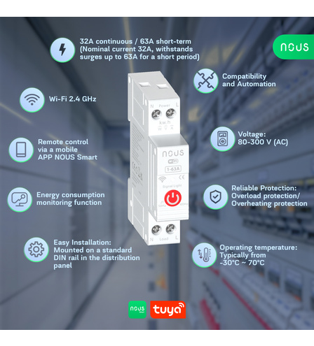 NOUS D6 WiFi DIN Smart Switch 1-63A