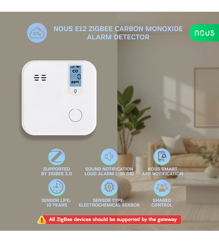 NOUS E12 Zigbee Carbon Monoxide Alarm Detector