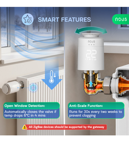 NOUS H1Z ZigBee Smart Thermostatic Radiator Valve - TRV  (3pcs)