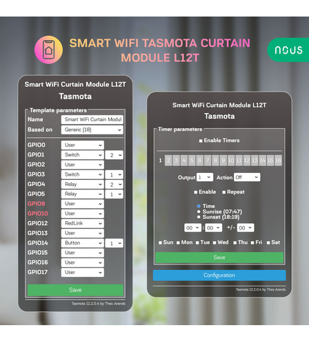 Nous L12T WiFi Smart Curtain Module with Tasmota