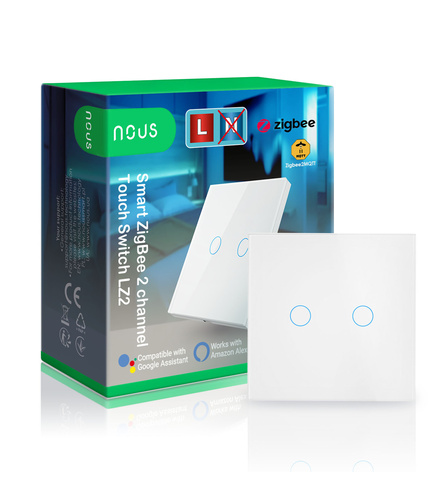 Nous LZ2 Smart ZigBee Touch (L+N/L) 2 channel Light Switch